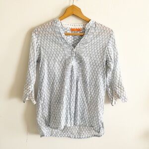 Oliphant blue/white printed cotton tunic blouse top size XS